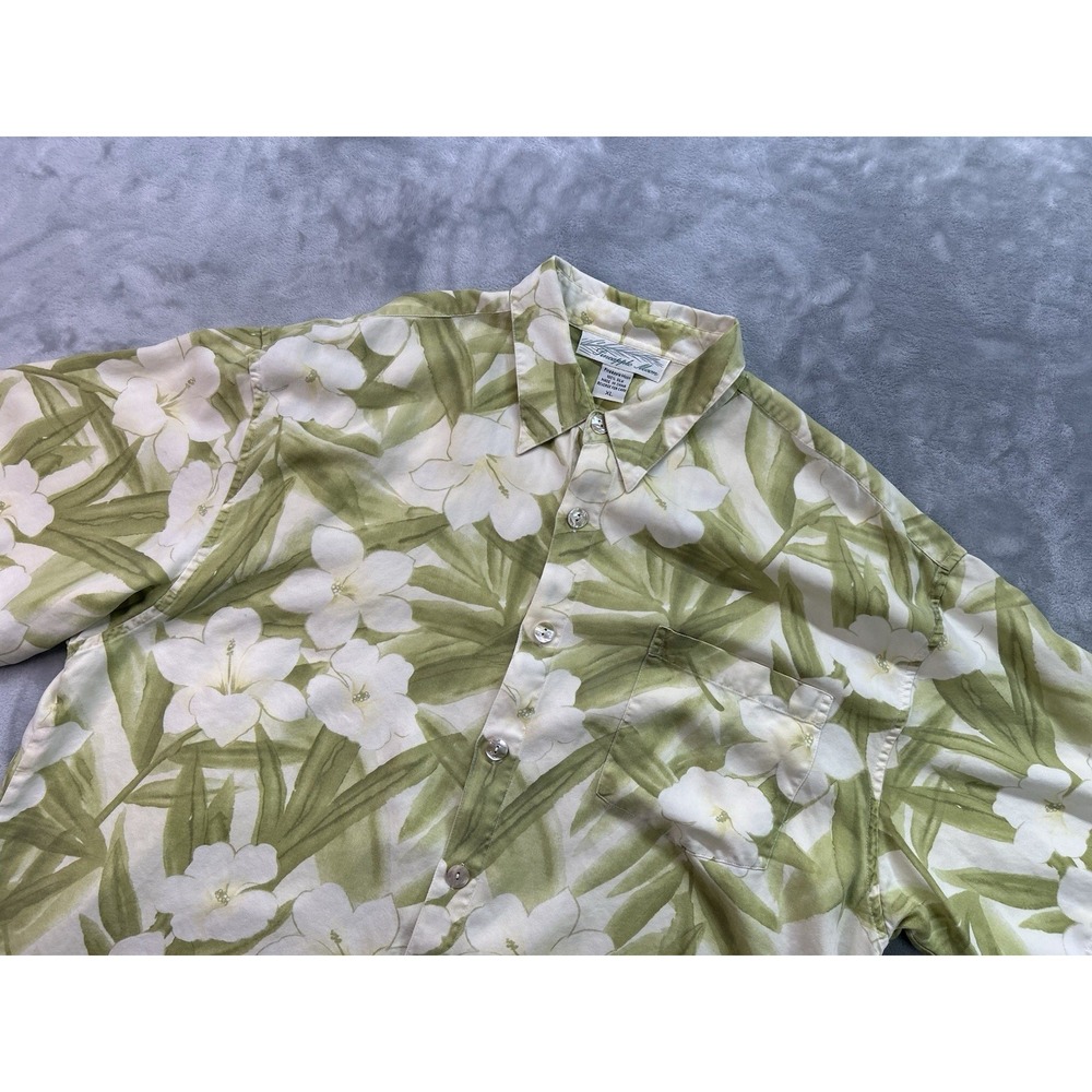 Pineapple Moon Shirt Mens XL Green Silk Hawaiian Floral Button Front Aloha Dad